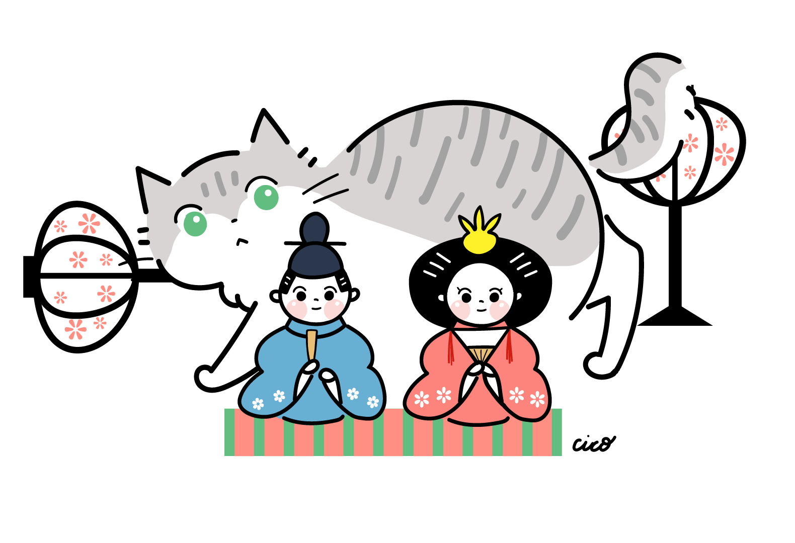 猫と雛人形